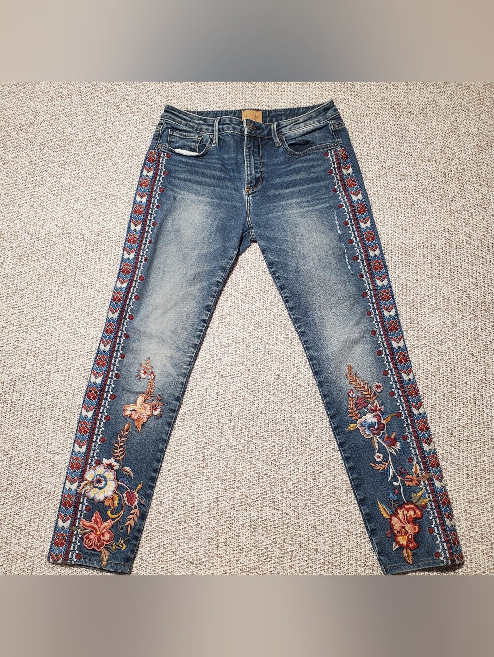 DRIFTWOOD Blue Embroidered Side-Stripe Skinny Jeans